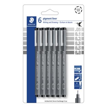 Staedtler Pigment Liners - Black - 6 Pack