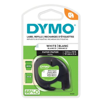 Dymo LetraTag Label Tape - 12mm - Black on White