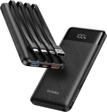 Orfeika Fast Charging Portable Charger Power Bank with 4 Built-in Cables